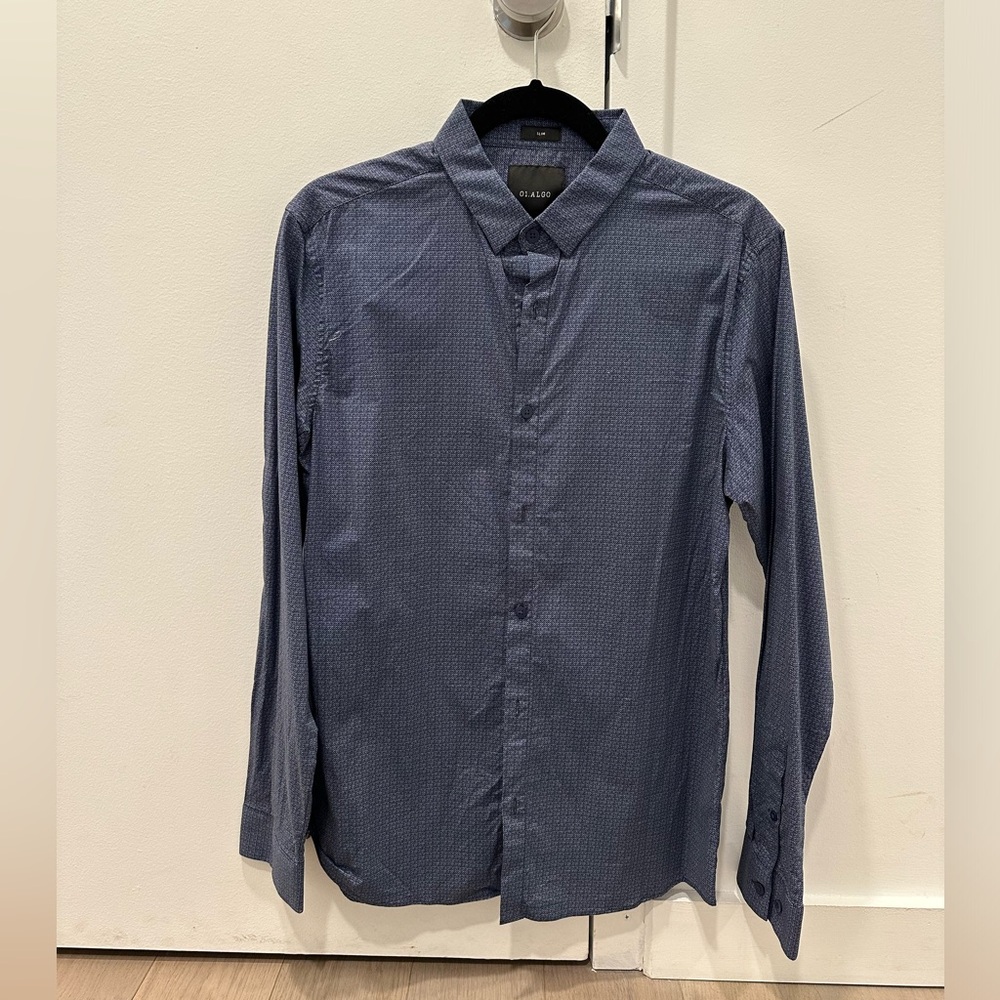 Interval Stretch Poplin Navy Button Down Shirt - Medium